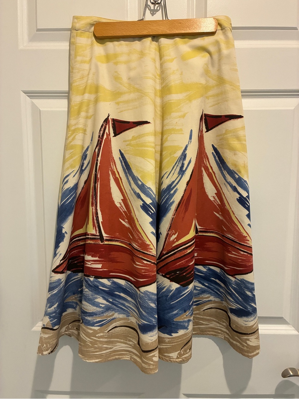 Boden Sailboat A-Line Skirt in Yellow, Blue and Red - Picture 2 of 6